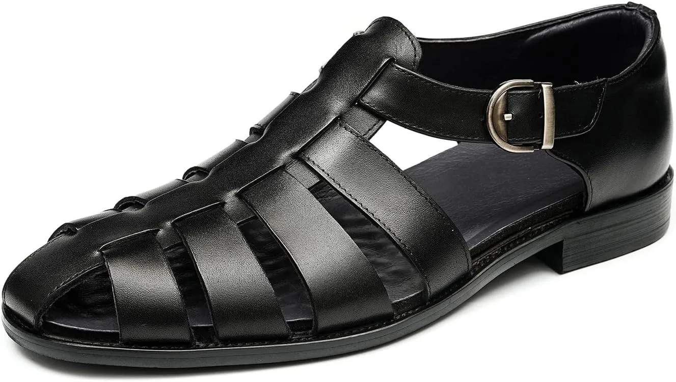 Men’s Genuine Leather Sandals | Braided Cowhide Closed-Toe Dress Shoes | Retro Casual & Business Clogs for Men
