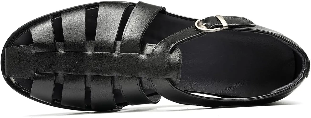 Men’s Genuine Leather Sandals | Braided Cowhide Closed-Toe Dress Shoes | Retro Casual & Business Clogs for Men