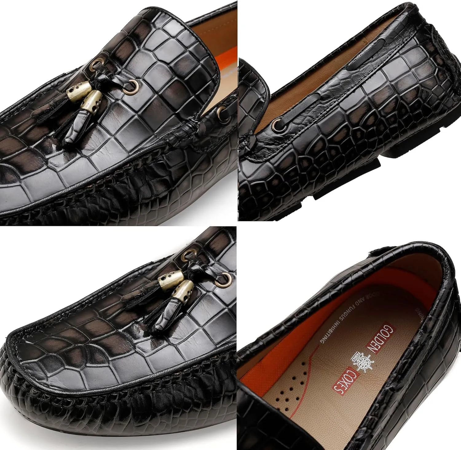 Men's Leather Penny Loafers, Casual Alligator Pattern Business Dress Shoes Slip on Driving Moccasins Loafer Shoes for Mens