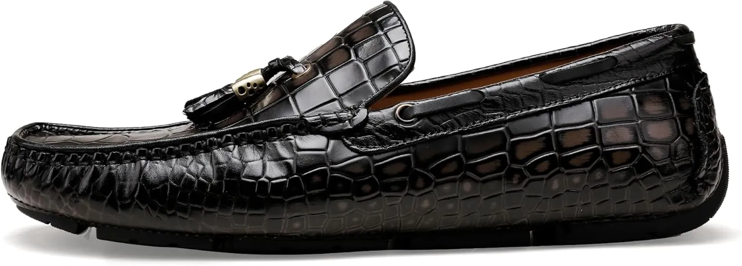 Men's Leather Penny Loafers, Casual Alligator Pattern Business Dress Shoes Slip on Driving Moccasins Loafer Shoes for Mens