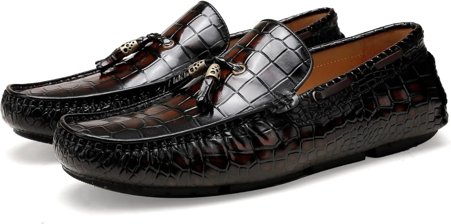 Men's Leather Penny Loafers, Casual Alligator Pattern Business Dress Shoes Slip on Driving Moccasins Loafer Shoes for Mens