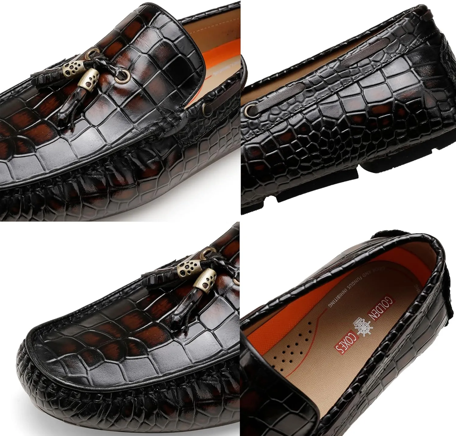 Men's Leather Penny Loafers, Casual Alligator Pattern Business Dress Shoes Slip on Driving Moccasins Loafer Shoes for Mens