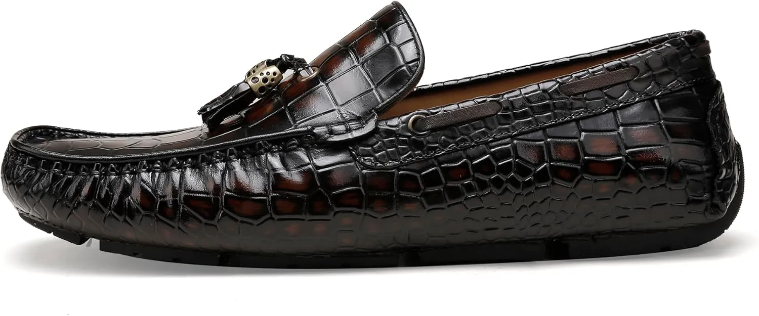 Men's Leather Penny Loafers, Casual Alligator Pattern Business Dress Shoes Slip on Driving Moccasins Loafer Shoes for Mens