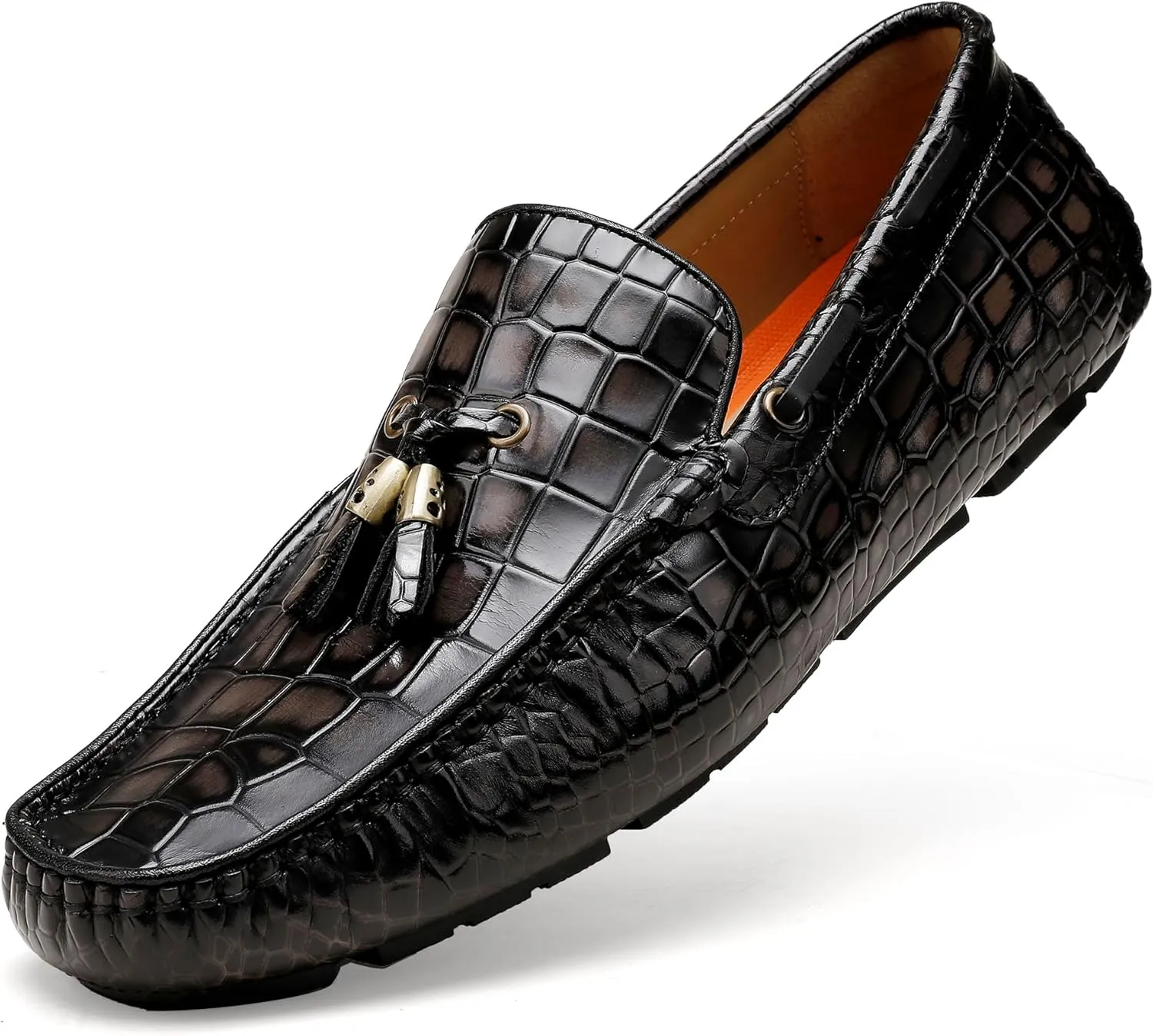 Men's Leather Penny Loafers, Casual Alligator Pattern Business Dress Shoes Slip on Driving Moccasins Loafer Shoes for Mens