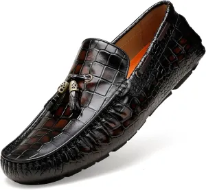Men's Leather Penny Loafers, Casual Alligator Pattern Business Dress Shoes Slip on Driving Moccasins Loafer Shoes for Mens