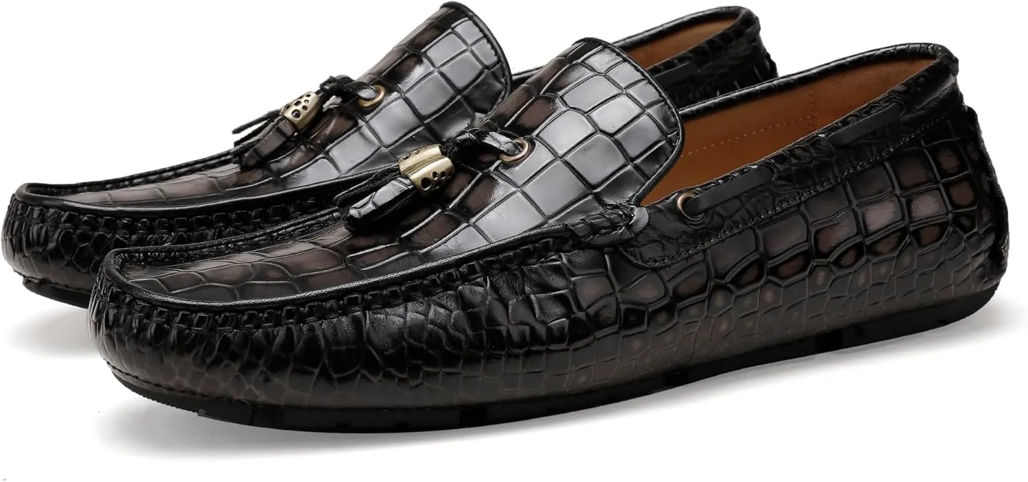 Men's Leather Penny Loafers, Casual Alligator Pattern Business Dress Shoes Slip on Driving Moccasins Loafer Shoes for Mens