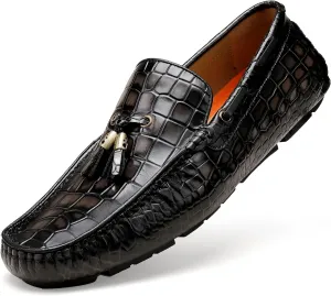 Men's Leather Penny Loafers, Casual Alligator Pattern Business Dress Shoes Slip on Driving Moccasins Loafer Shoes for Mens