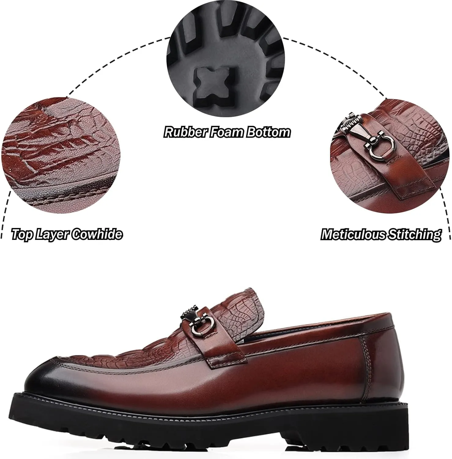 Men's Leather Print Business Oxfords,Smart Casual Formal Office Derby Shoes,Slip-On Wedding Suit Shoes
