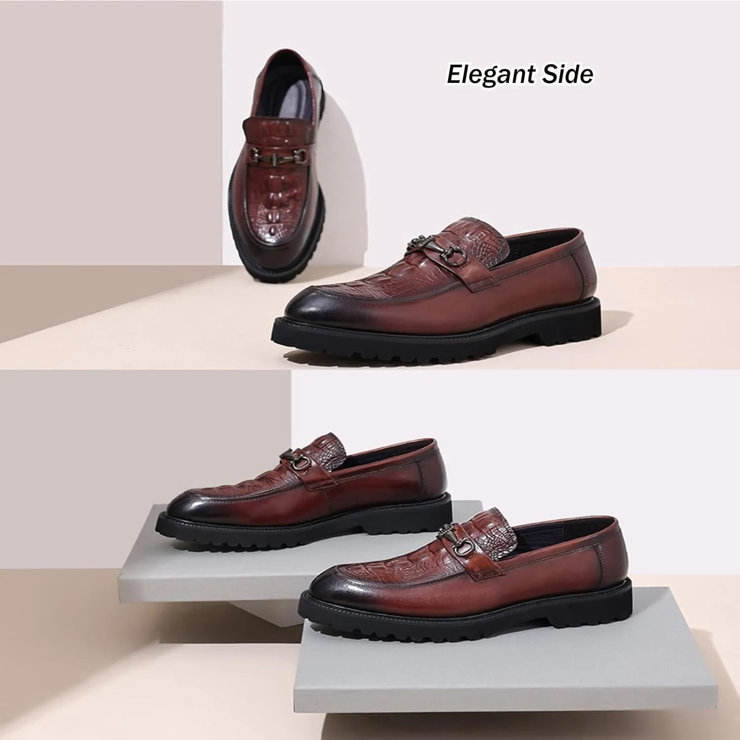 Men's Leather Print Business Oxfords,Smart Casual Formal Office Derby Shoes,Slip-On Wedding Suit Shoes