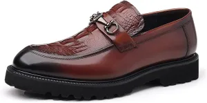 Men's Leather Print Business Oxfords,Smart Casual Formal Office Derby Shoes,Slip-On Wedding Suit Shoes
