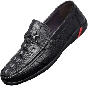 Men's Patent Leather Loafers Crocodile Printed Business Wedding Office Dress Shoes Slip on Pointed Toe Derbys