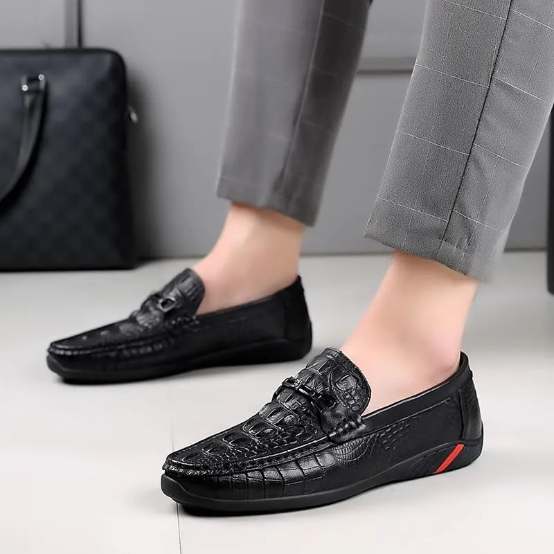 Men's Patent Leather Loafers Crocodile Printed Business Wedding Office Dress Shoes Slip on Pointed Toe Derbys