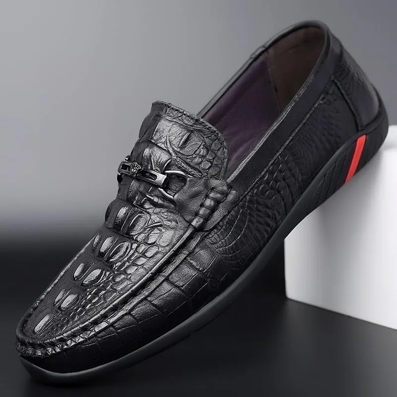 Men's Patent Leather Loafers Crocodile Printed Business Wedding Office Dress Shoes Slip on Pointed Toe Derbys