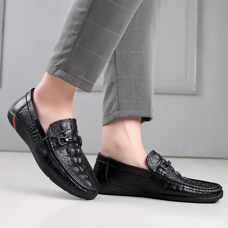 Men's Patent Leather Loafers Crocodile Printed Business Wedding Office Dress Shoes Slip on Pointed Toe Derbys