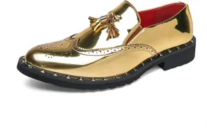 Men's Penny Loafers Tassel Wingtip Slip On Loafers Patent Leather Casual Chunky Heel Dress Shoes for Party Wedding Prom