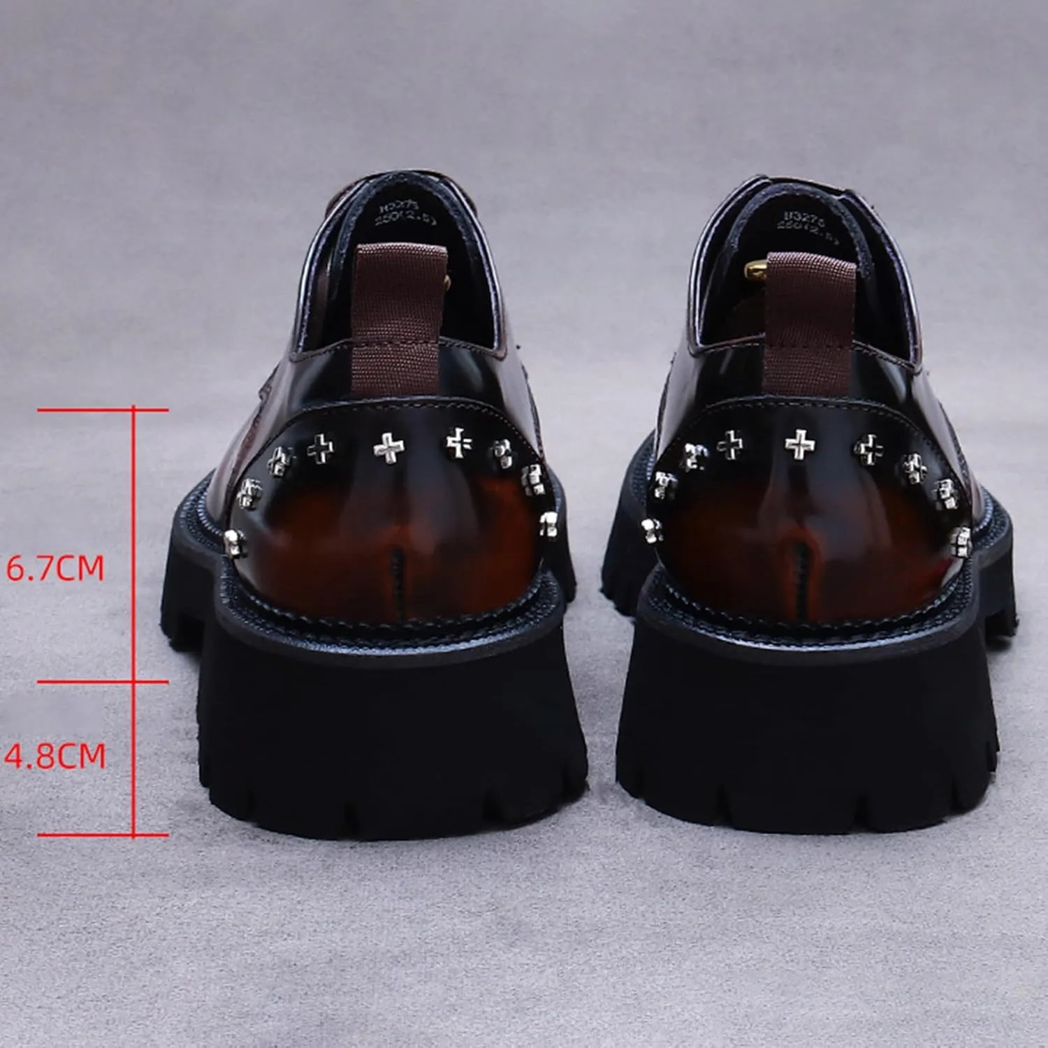 Mens Rivets Leather Shoes, Round-Toe Lace Up Derby Shoe, Fashion Heighten Work Shoe for Formal Wedding