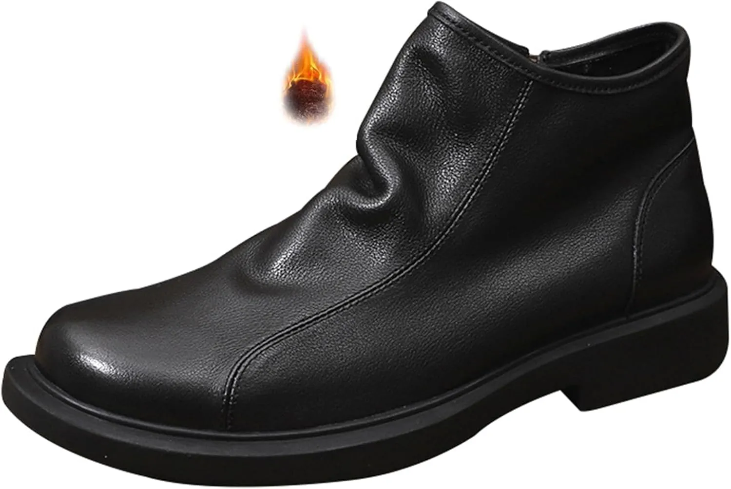Men's Soft Cowhide High-top Chelsea Ankle Boots Classic Round Toe Side Zipper Soft Sole Low Block Heel Business Dress Chukka Boots