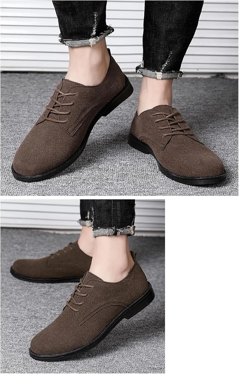 Men's Suede Classic Low-Heeled Business Oxford Shoes Retro Pointed Toe Comfort Lined Non-Slip Lace-Up Dress Derby Shoes