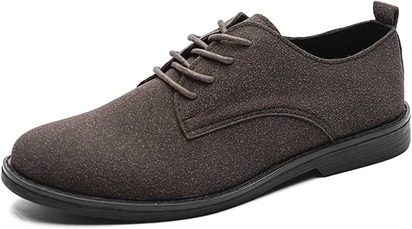 Men's Suede Classic Low-Heeled Business Oxford Shoes Retro Pointed Toe Comfort Lined Non-Slip Lace-Up Dress Derby Shoes