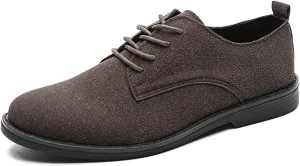 Men's Suede Classic Low-Heeled Business Oxford Shoes Retro Pointed Toe Comfort Lined Non-Slip Lace-Up Dress Derby Shoes