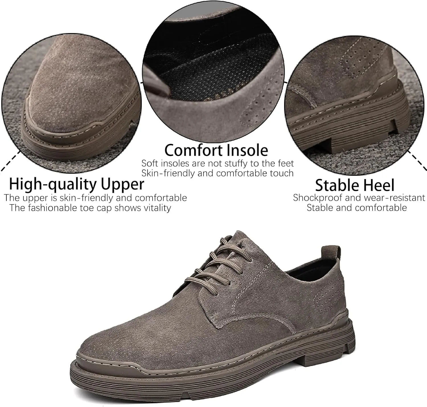 Men's Suede Lace Up Platform Oxfords Casual Comfortable Round Toe Anti-Slip Block Heel Dress Shoes Daily Business Work Office Derbys