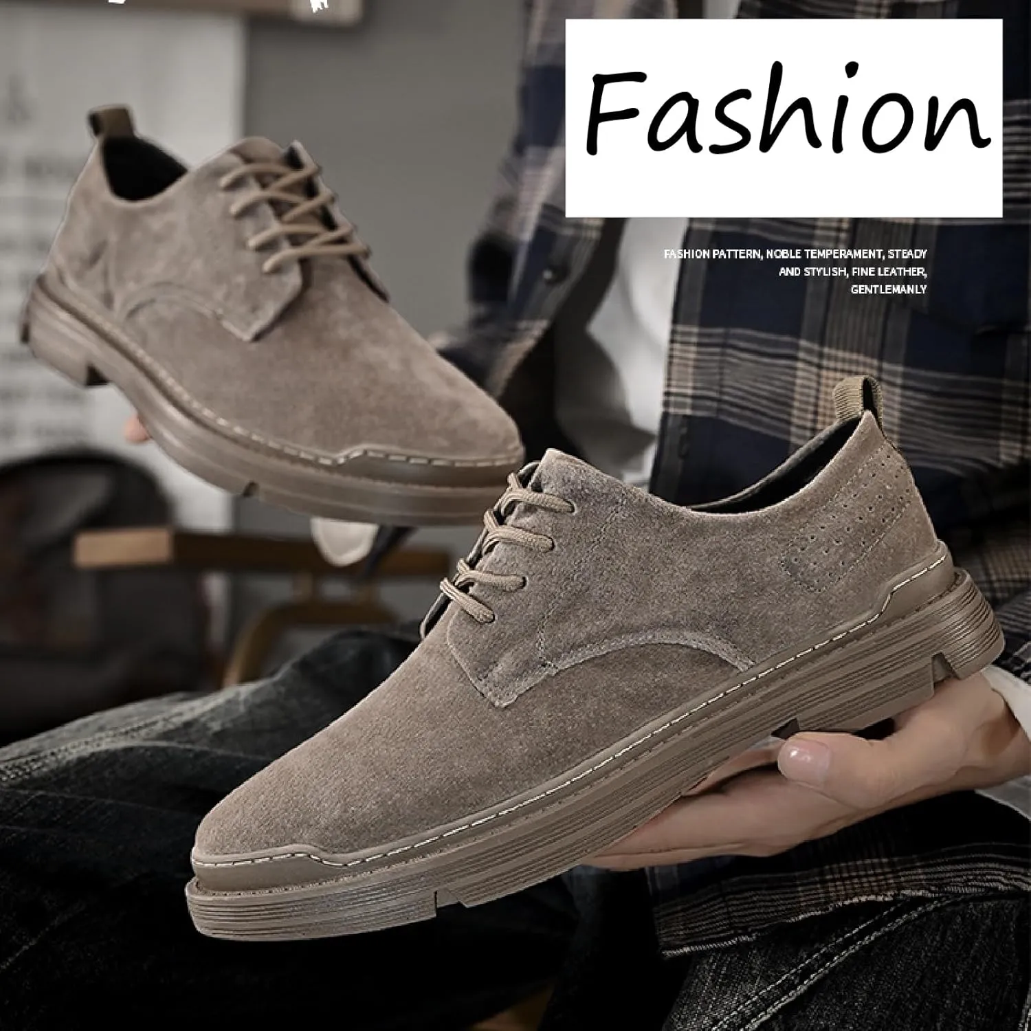 Men's Suede Lace Up Platform Oxfords Casual Comfortable Round Toe Anti-Slip Block Heel Dress Shoes Daily Business Work Office Derbys