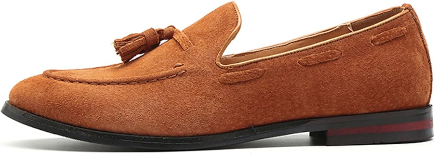 Men's Suede Tassel Low Heel Loafers Fashion Handmade Lightweight Round Toe Slip On Business Dress Oxford Shoes Leisure Driving Office Penny Loafer