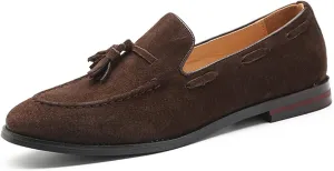 Men's Suede Tassel Low Heel Loafers Fashion Handmade Lightweight Round Toe Slip On Business Dress Oxford Shoes Leisure Driving Office Penny Loafer