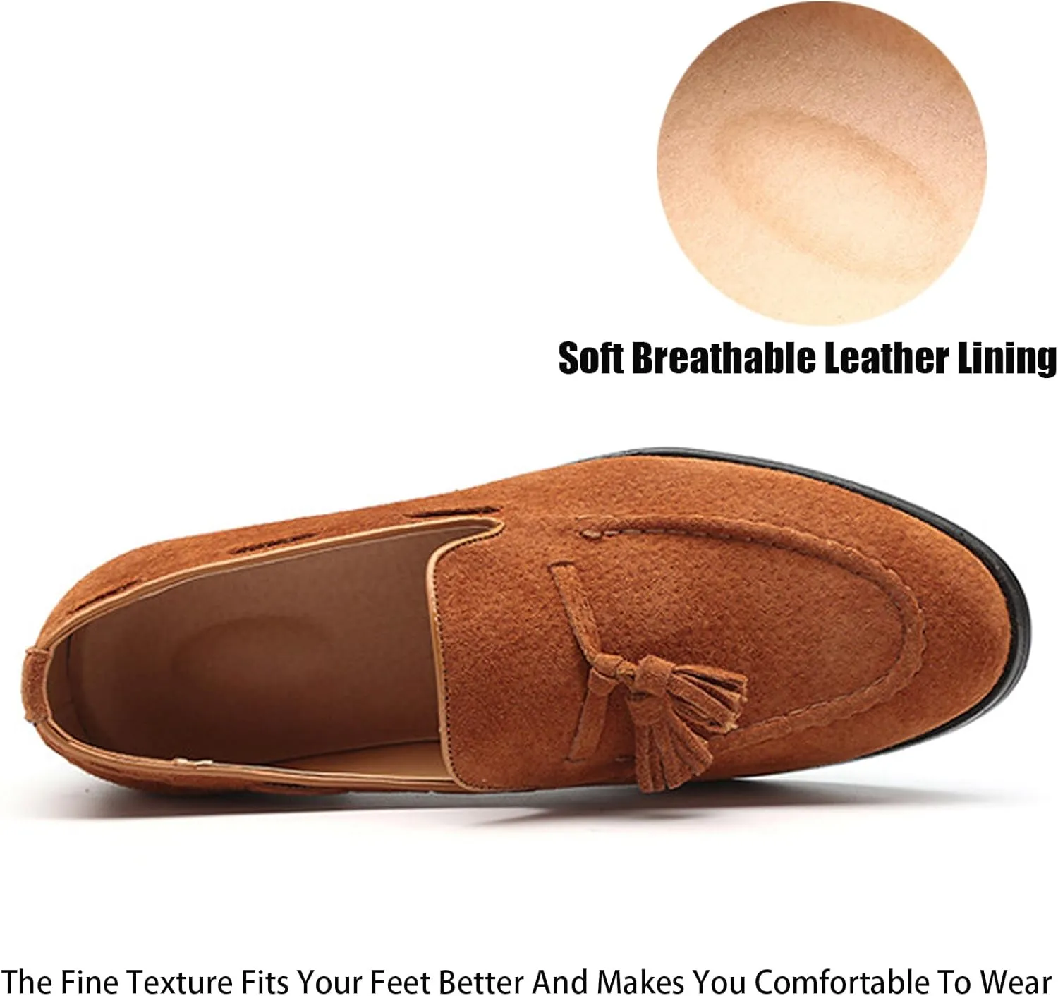 Men's Suede Tassel Low Heel Loafers Fashion Handmade Lightweight Round Toe Slip On Business Dress Oxford Shoes Leisure Driving Office Penny Loafer
