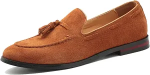 Men's Suede Tassel Low Heel Loafers Fashion Handmade Lightweight Round Toe Slip On Business Dress Oxford Shoes Leisure Driving Office Penny Loafer