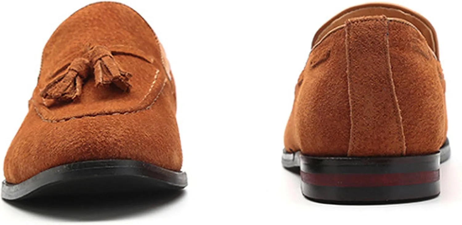 Men's Suede Tassel Low Heel Loafers Fashion Handmade Lightweight Round Toe Slip On Business Dress Oxford Shoes Leisure Driving Office Penny Loafer