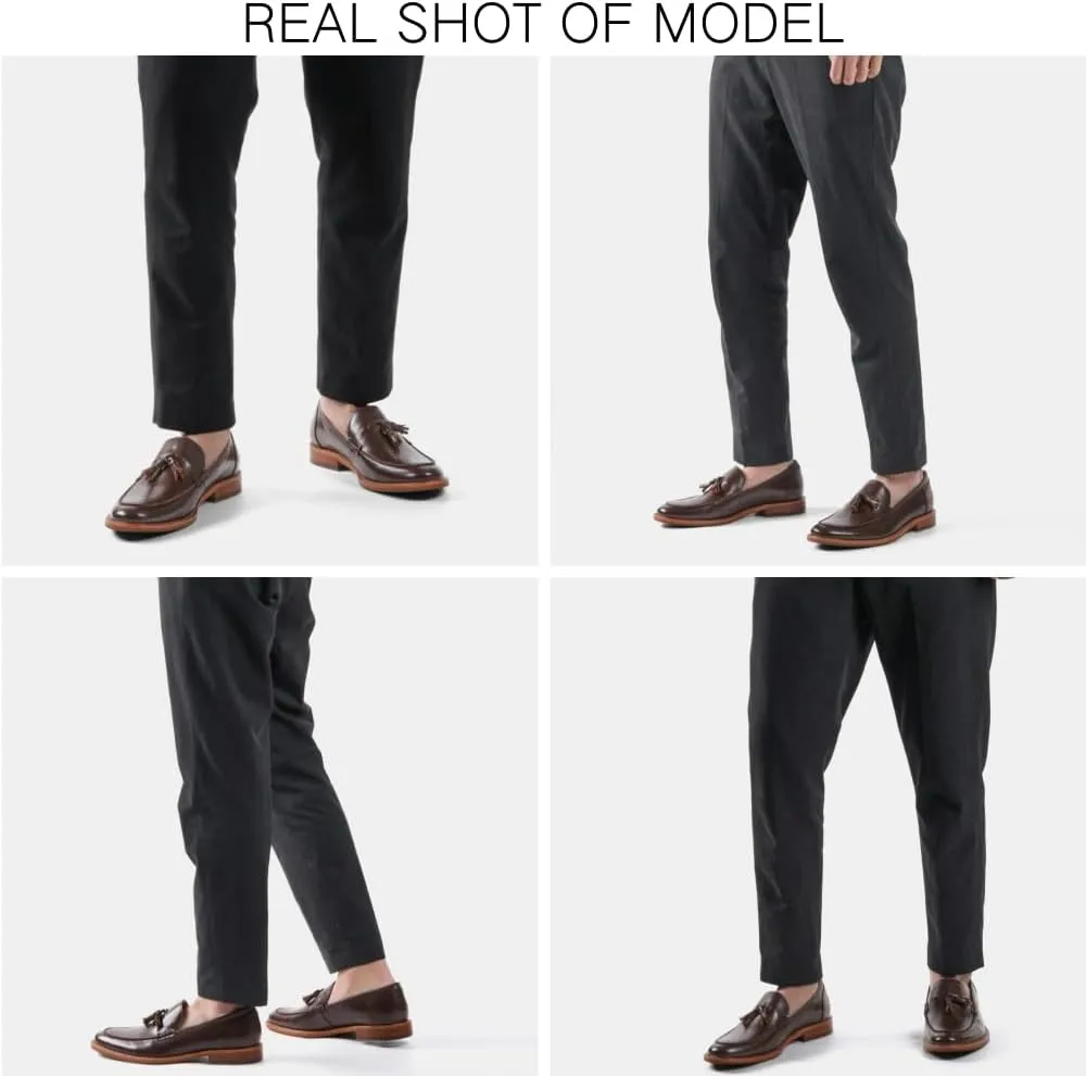 Mens Tassel Loafers Dress Shoes Slip-on Leather Moccasins Hand-Stitched Wooden Sole Penny Dress Loafers for Men