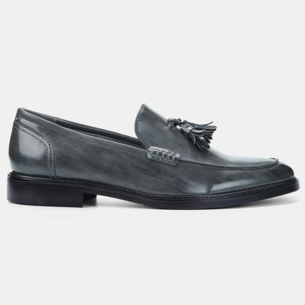 Mens Tassel Loafers Dress Shoes Slip-on Leather Moccasins Hand-Stitched Wooden Sole Penny Dress Loafers for Men
