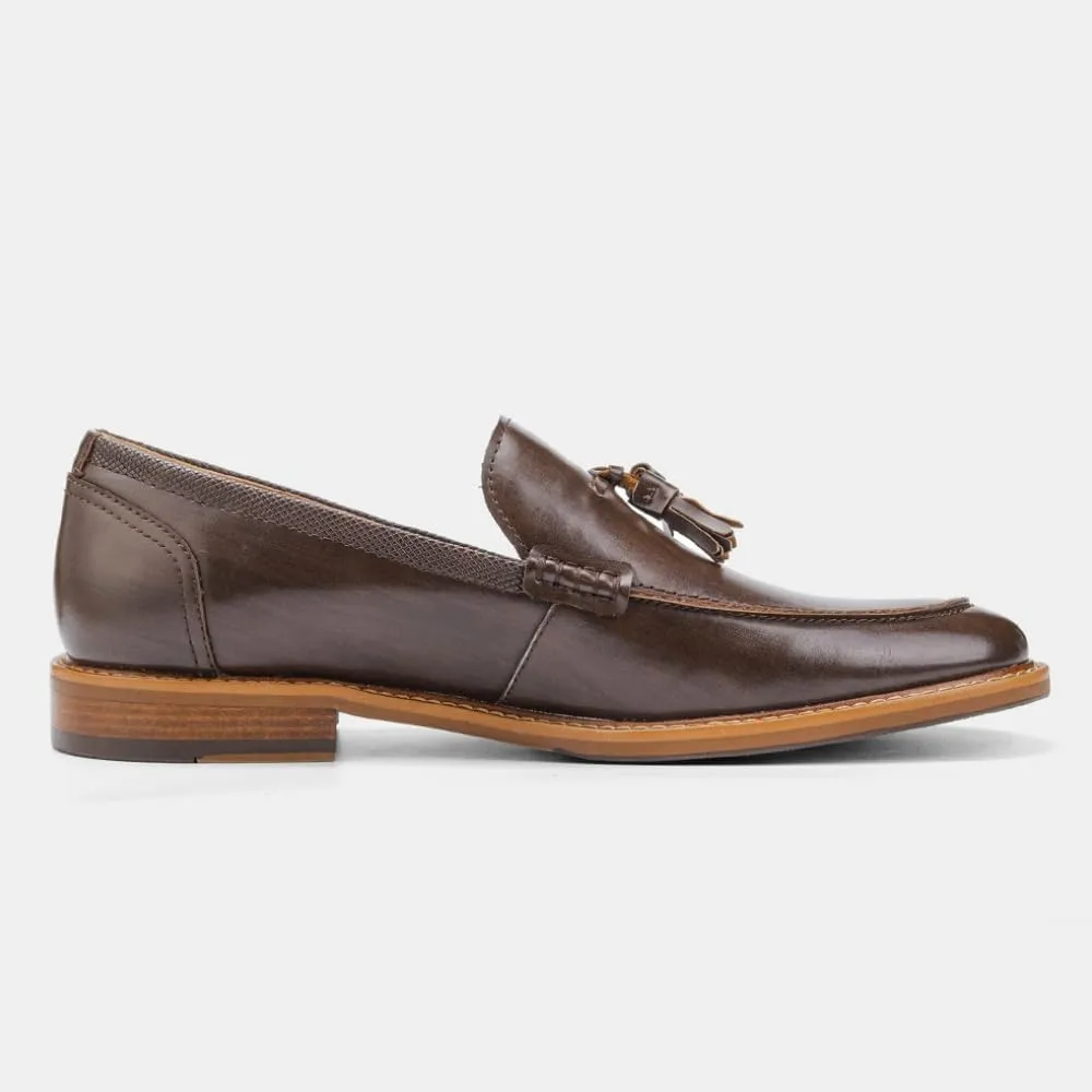 Mens Tassel Loafers Dress Shoes Slip-on Leather Moccasins Hand-Stitched Wooden Sole Penny Dress Loafers for Men