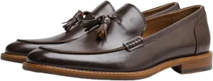 Mens Tassel Loafers Dress Shoes Slip-on Leather Moccasins Hand-Stitched Wooden Sole Penny Dress Loafers for Men