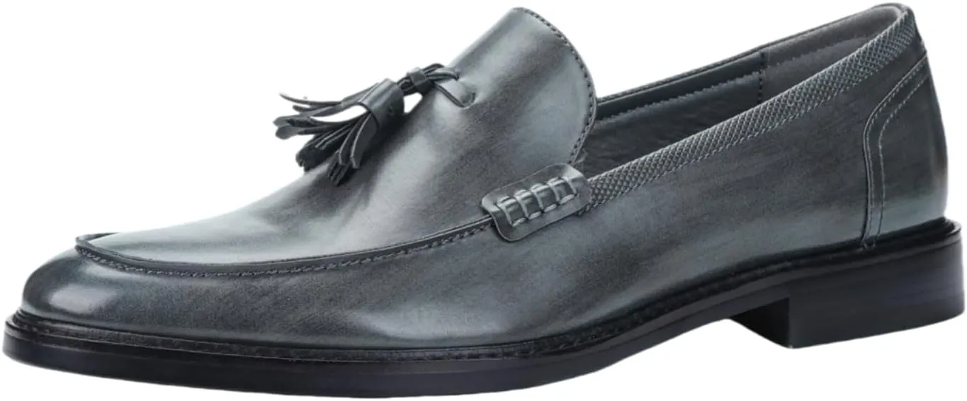 Mens Tassel Loafers Dress Shoes Slip-on Leather Moccasins Hand-Stitched Wooden Sole Penny Dress Loafers for Men