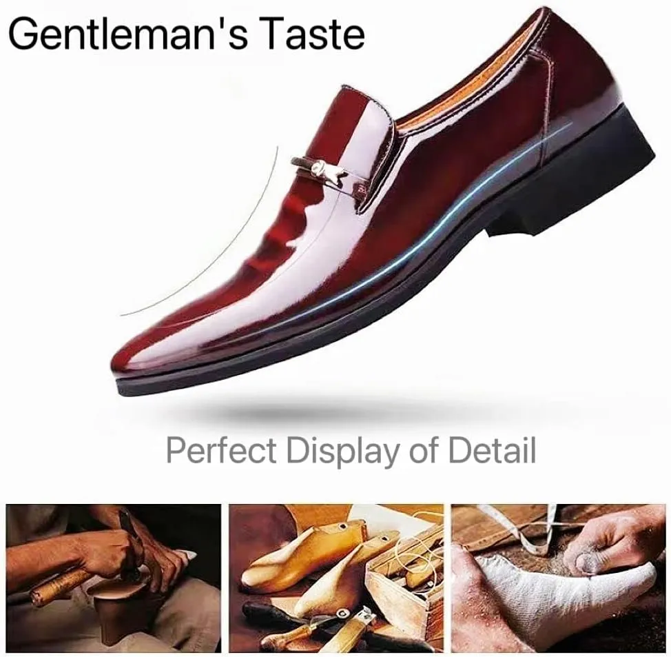 Men's Tuxedo Dress Shoes Classic Faux Patent Leather Formal Oxfords Business Wedding Shoe for Men Cap Toe Wingtip Burgundy Size 6.5