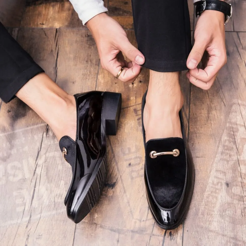 Men's Velvet Patent Leather Slip-on Dress Shoes Business and Parties Formal Events Smoking Slippers Loafers