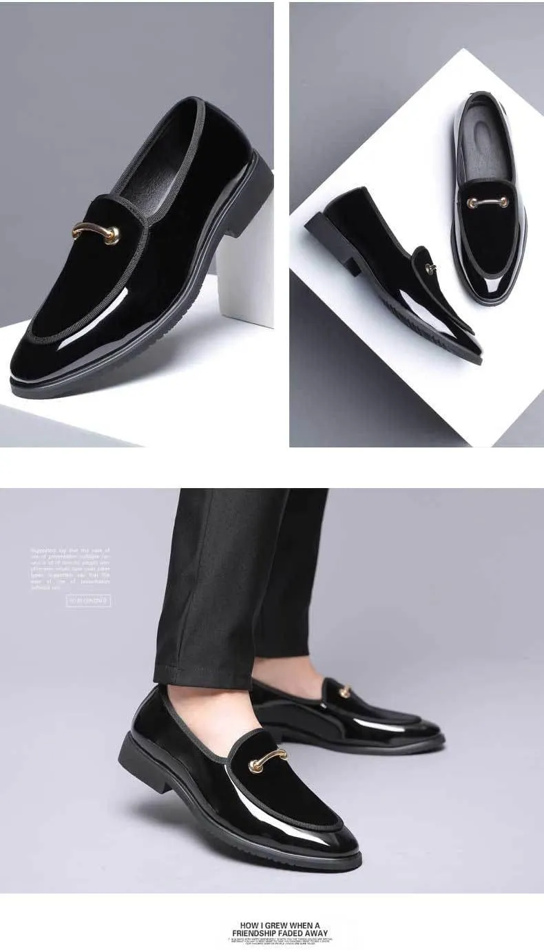 Men's Velvet Patent Leather Slip-on Dress Shoes Business and Parties Formal Events Smoking Slippers Loafers