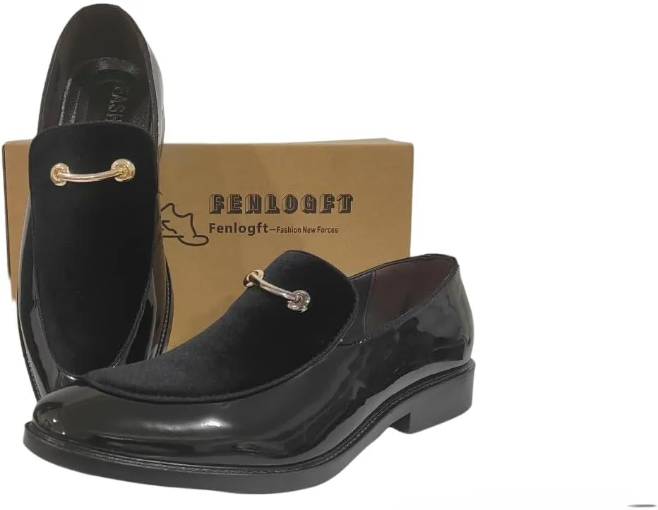 Men's Velvet Patent Leather Slip-on Dress Shoes Business and Parties Formal Events Smoking Slippers Loafers