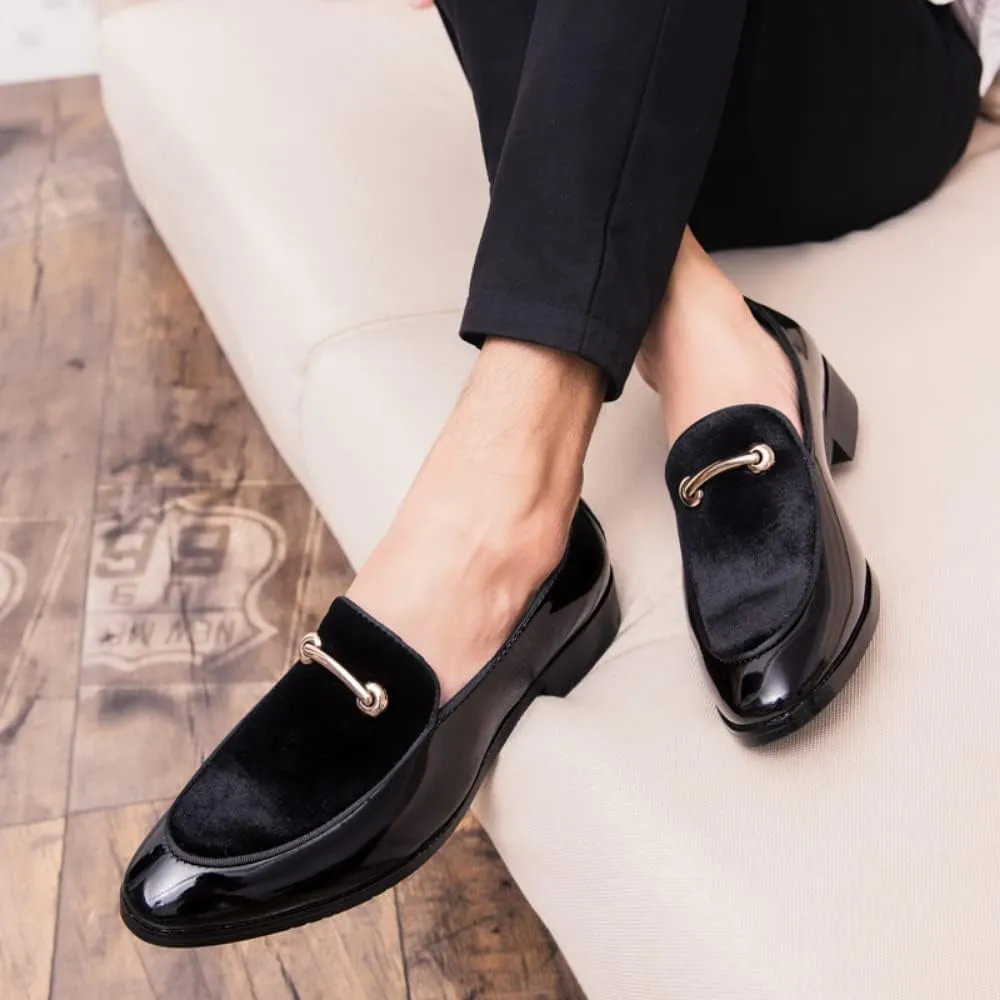Men's Velvet Patent Leather Slip-on Dress Shoes Business and Parties Formal Events Smoking Slippers Loafers