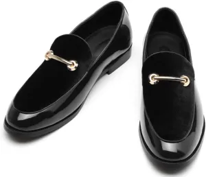 Men's Velvet Patent Leather Slip-on Dress Shoes Business and Parties Formal Events Smoking Slippers Loafers