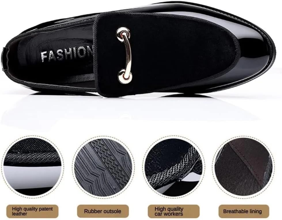 Men's Velvet Patent Leather Slip-on Dress Shoes Business and Parties Formal Events Smoking Slippers Loafers
