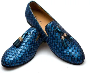 Men's Vintage Velvet Embroidery Noble Loafer Shoes Slip-on Loafer Smoking Slipper Tassel Loafer
