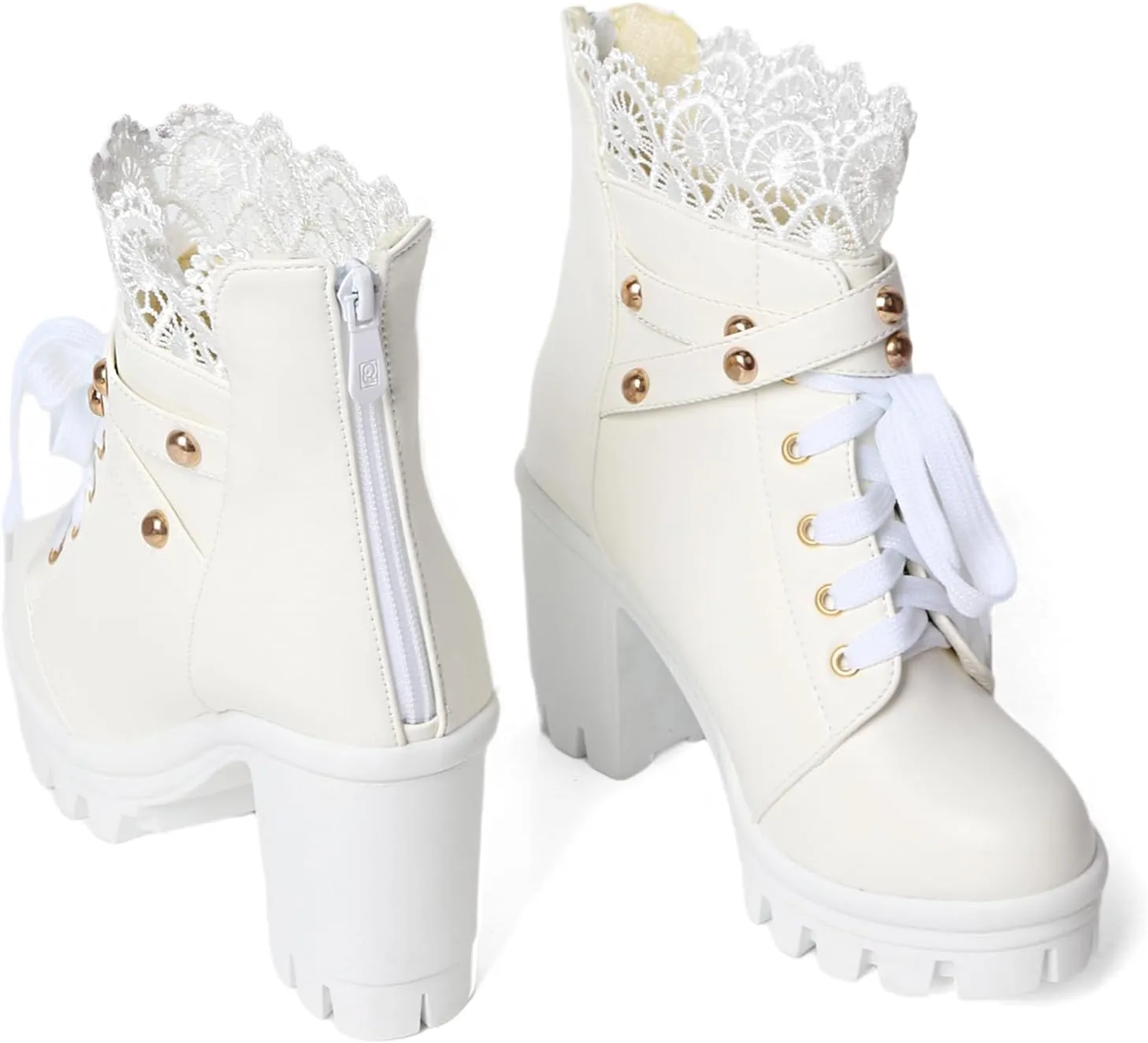 MEOTINA Women Platform Boots Black Chunky Heel Ankle Booties Lace Buckle Combat Boots with Zipper High Heel Goth Shoes