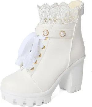 MEOTINA Women Platform Boots Black Chunky Heel Ankle Booties Lace Buckle Combat Boots with Zipper High Heel Goth Shoes