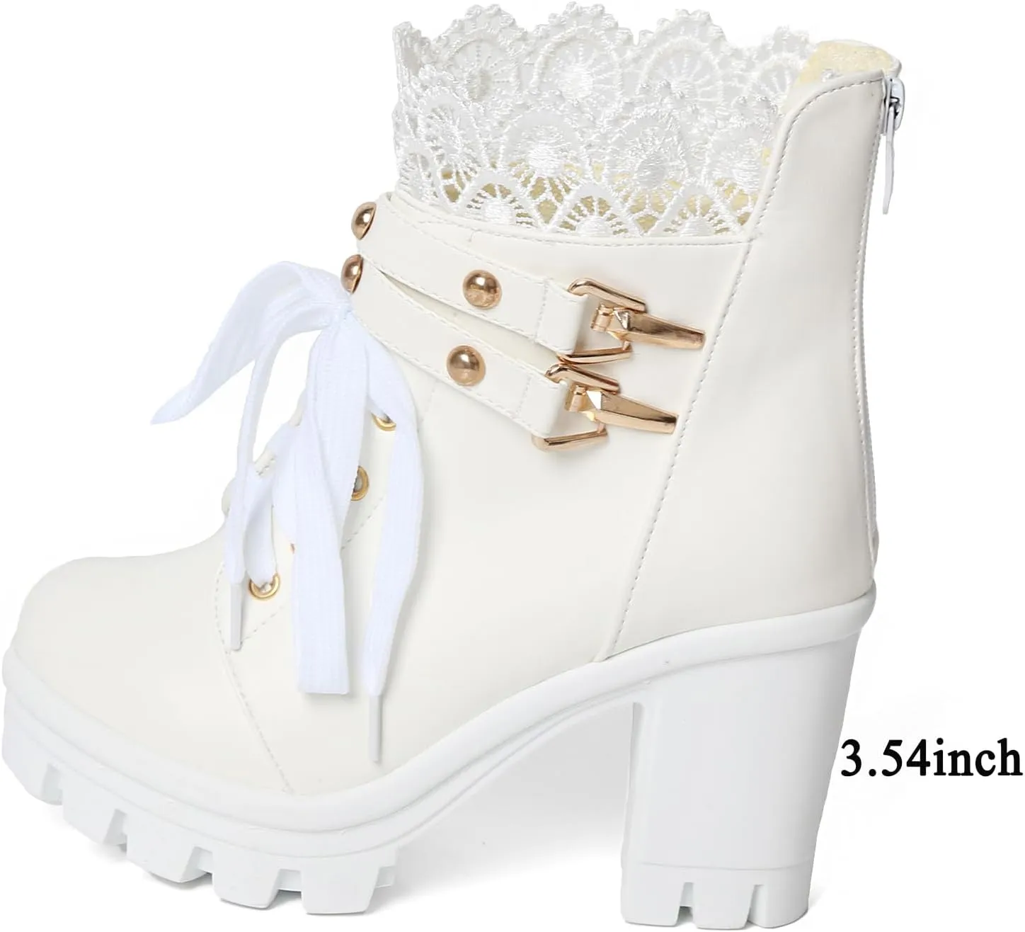 MEOTINA Women Platform Boots Black Chunky Heel Ankle Booties Lace Buckle Combat Boots with Zipper High Heel Goth Shoes