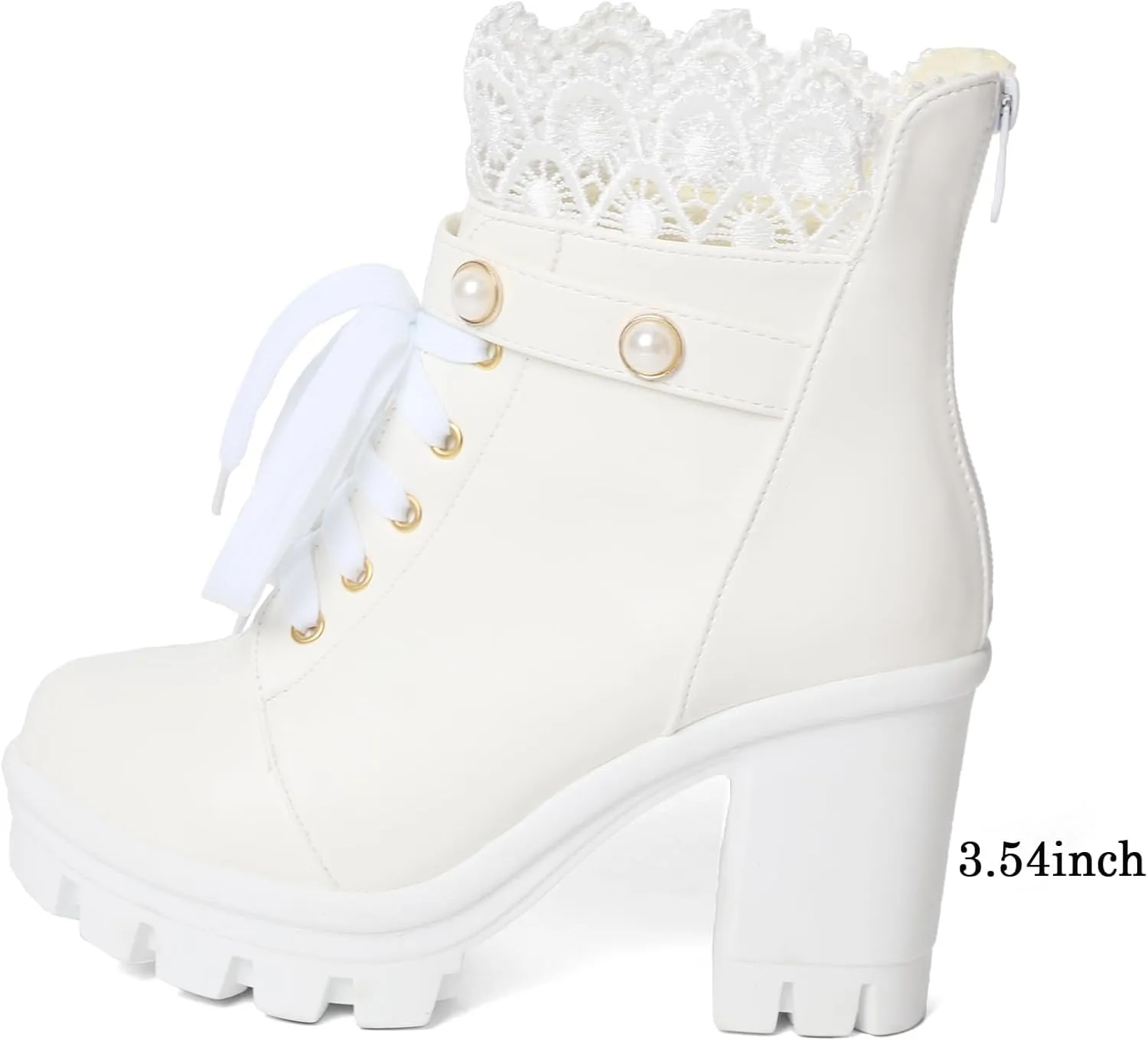 MEOTINA Women Platform Boots Black Chunky Heel Ankle Booties Lace Buckle Combat Boots with Zipper High Heel Goth Shoes