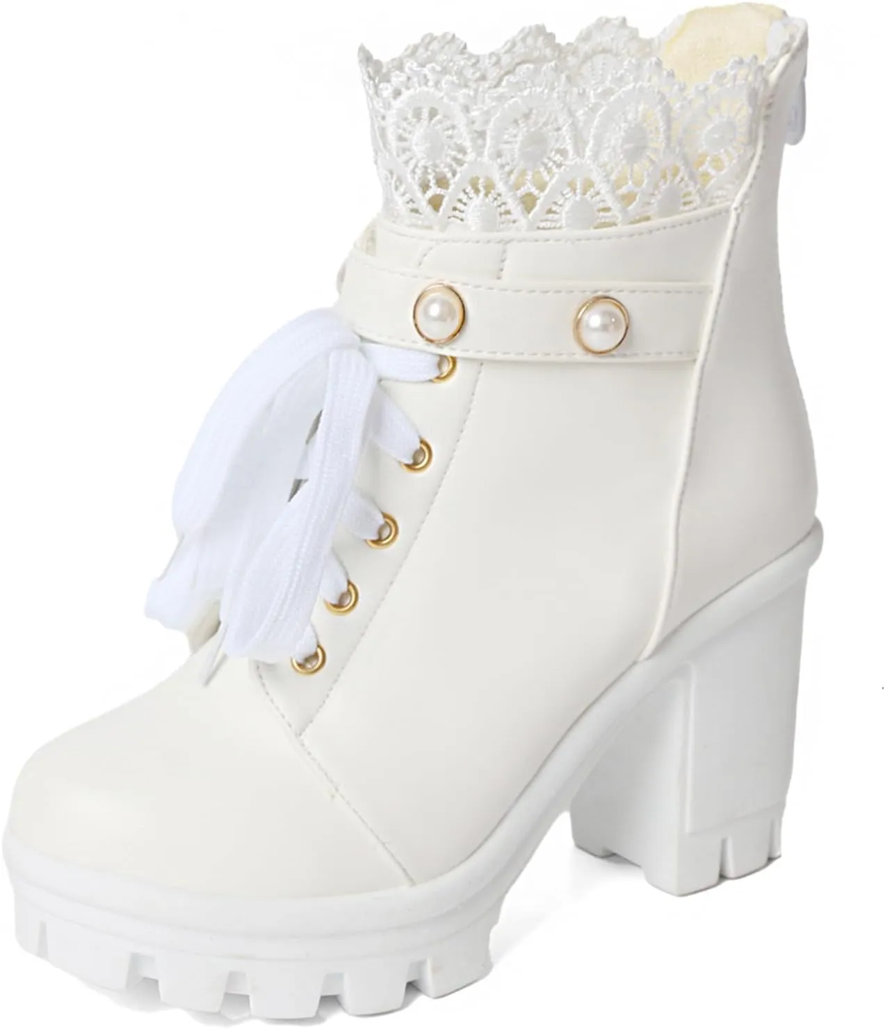 MEOTINA Women Platform Boots Black Chunky Heel Ankle Booties Lace Buckle Combat Boots with Zipper High Heel Goth Shoes