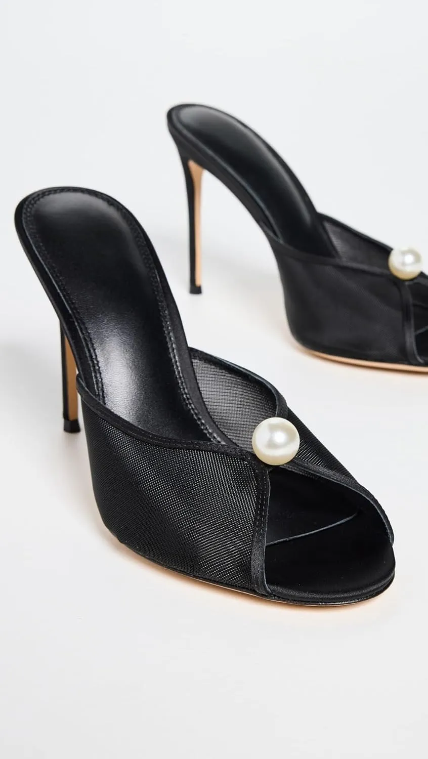 Mesh Mule Heels for Women with 4 Inch Stiletto Heel